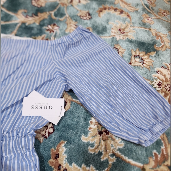 Guess Blue Striped Off-Shoulder Romper M New - Picture 8 of 9